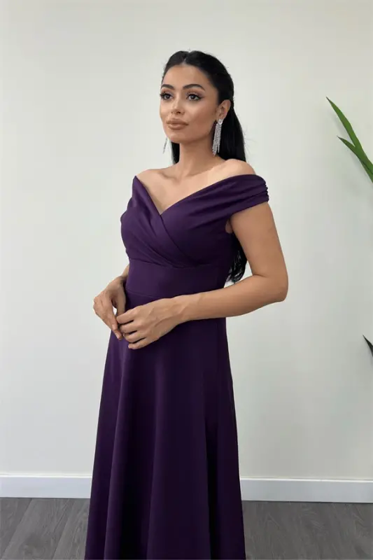 Kauchuk bo'yinli keng libos - Baqlajon binafsha - 3