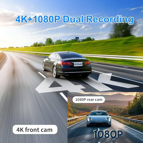 KAWA 4K Oldingi va Orqa Dash Cam, AI-ISP Kechasi Ko'rish, Bepul 64GB Karta, Sony STARVIS bilan Avtomobillar Uchun 4K+1080P Ikki Xil WiFi Dash Kamera, GPS va Tezlik Dash Cam, 3.16” IPS Ekran, G-Sensor, AI 24 soat Harakatni Aniqlash - 4