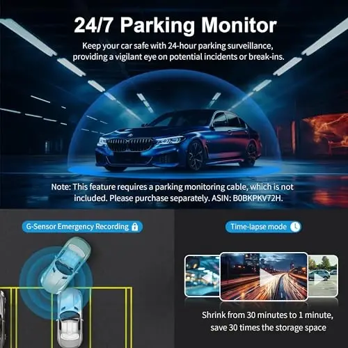 KAWA Dash Cam 2K, WiFi Dash Camera for Cars 1440P with Hand-Free Voice Control, Night Vision, Mini Hidden Dashcam Front, Emergency Lock, Loop Recording, 24-Hour Parking Monitor, APP, Support 256GB Max - 5