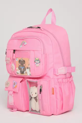 Kawaii Kore Tarzı Okul Çantası Aksesuarlı Kız Çocuk ve Erkek Çocuk Sırt Çantası AÇIK PEMBE - Açık Pembe - ROXBROS (1)