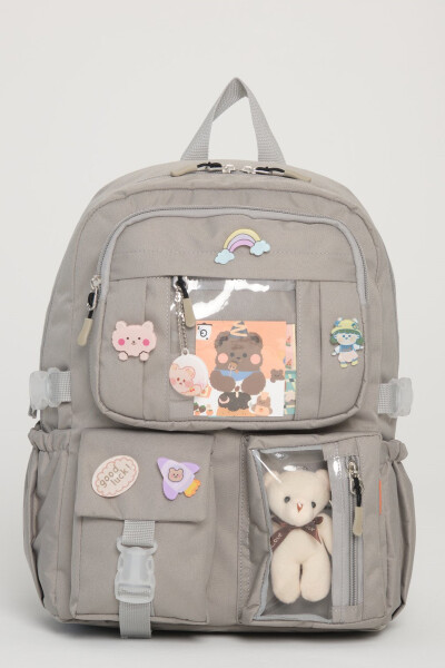 Kawaii Korean style school backpack with accessories for girls and boys, GRAY - 1