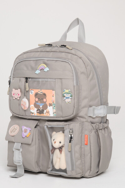 Kawaii Korean style school backpack with accessories for girls and boys, GRAY - 2