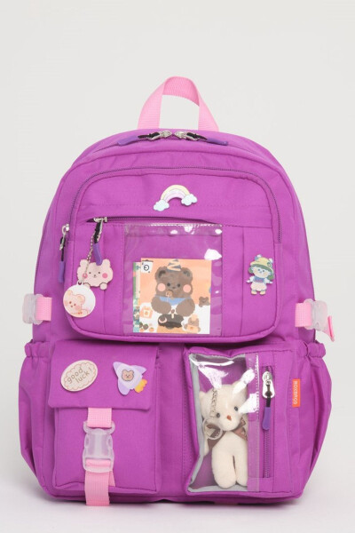 Kawaii Korean Style School Backpack with Accessories for Girls and Boys PURPLE - 1