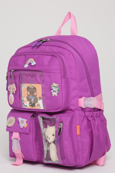 Kawaii Korean Style School Backpack with Accessories for Girls and Boys PURPLE - 2