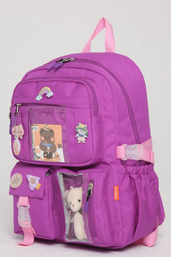 Kawaii Korean Style School Backpack with Accessories for Girls and Boys PURPLE - 7