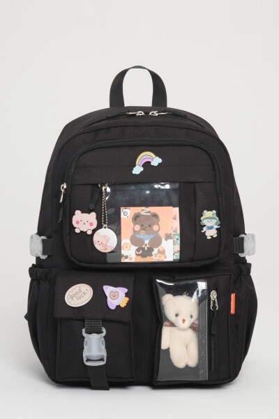 Kawaii Korean Style School Bag with Accessories for Girls and Boys Backpack BLACK - 1