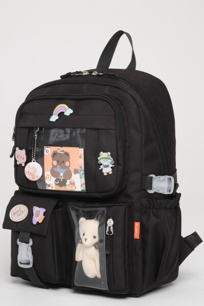 Kawaii Korean Style School Bag with Accessories for Girls and Boys Backpack BLACK - 2