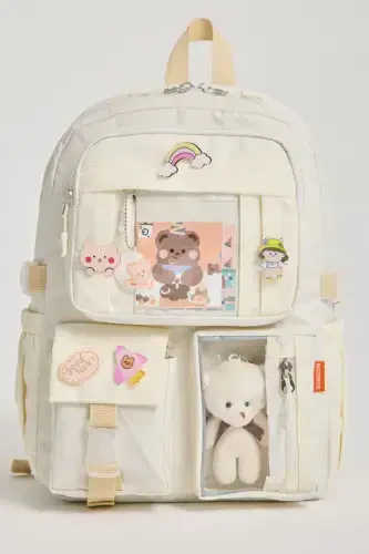 Kawaii Korean Style School Bag with Accessories for Girls and Boys Backpack Cream-Cream - 1