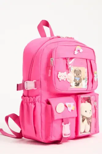 Kawaii Korean Style School Bag with Accessories for Girls and Boys Backpack Pink-Pink - 3