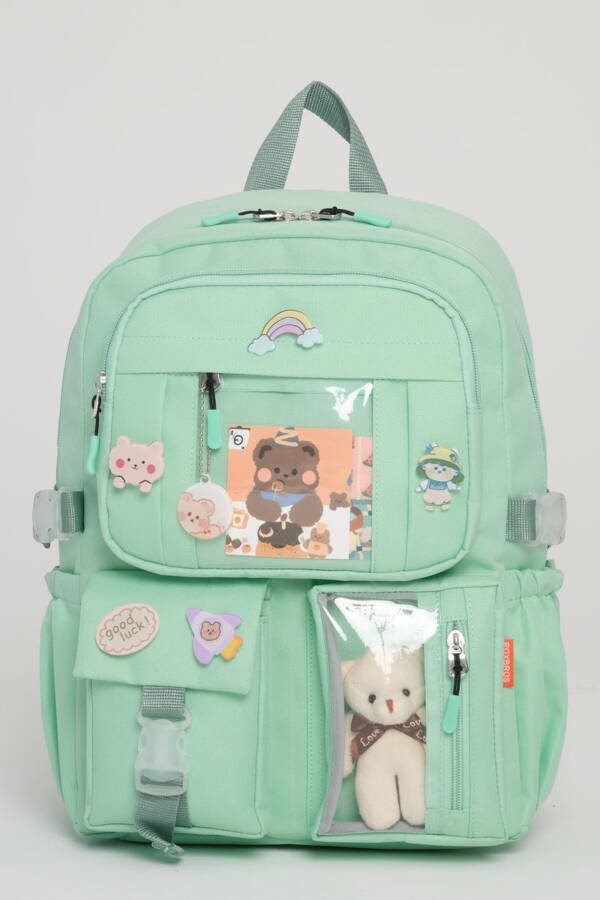 Kawaii Korean Style School Bag with Accessories for Girls and Boys Backpack SEA GREEN - 6