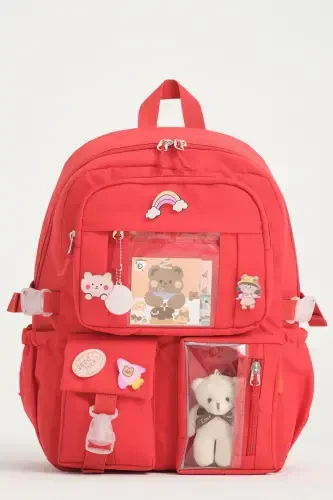 Kawaii Корейский стиль школьная сумка аксессуары для девочек и мальчиков рюкзак красный-красный - 1