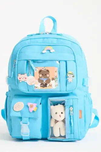 Kawaii корейский стиль школьная сумка с аксессуарами для девочек и мальчиков рюкзак бирюзовый-бирюзовый - 1