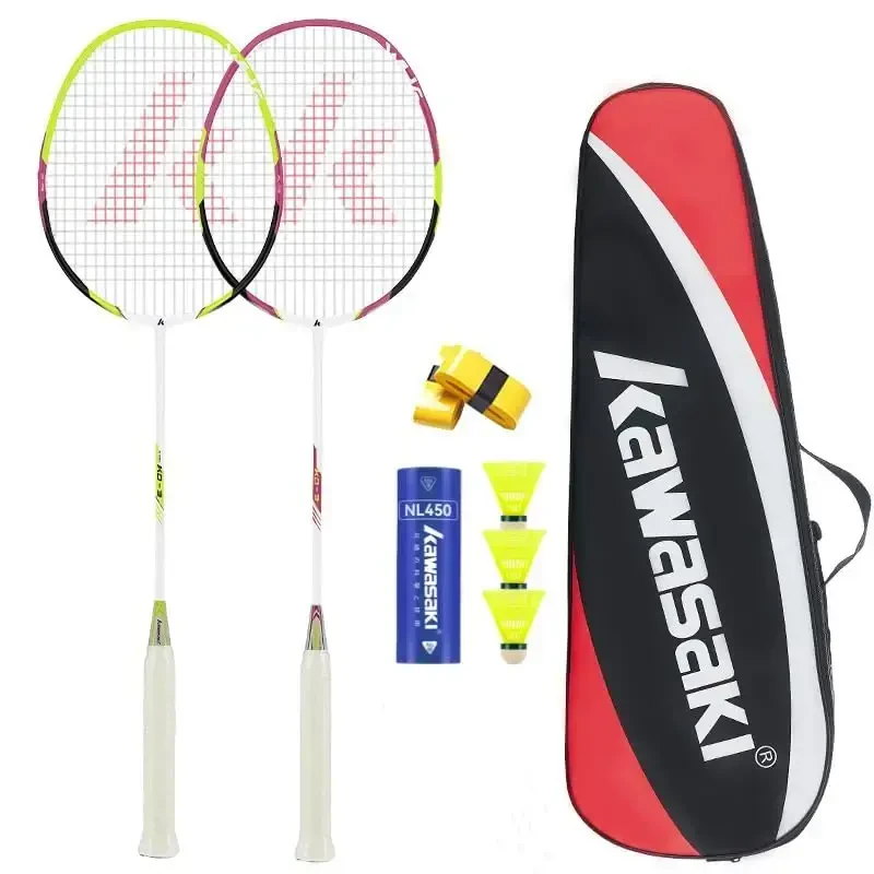 Kawasaki Badminton Raketkalari, Professional Grafit Shaft Badminton Komplekti 2 Ta Orqa hovli uchun, 2 Ta Yengil Uglerodli Badminton Raketkasi/3 Ta Badminton Volani/2 Ta Raketka Ustki qoplami/1 Ta O'tkazish Sumkasi bilan - 6