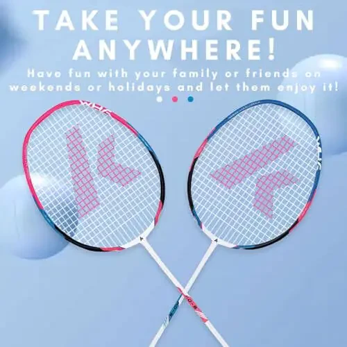 Kawasaki Badminton Set Professional Graphite Badminton Racket Lightweight & high Performance for Sports, Training and Entertainment Including 3 Badminton shuttlecocks & 2 overgrips & Carrying Bag - 9