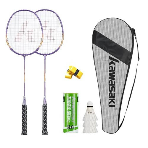 Kawasaki Badminton Set with 2 Badminton Rackets, 3 Shuttlecocks, and Carrying Bag - 1