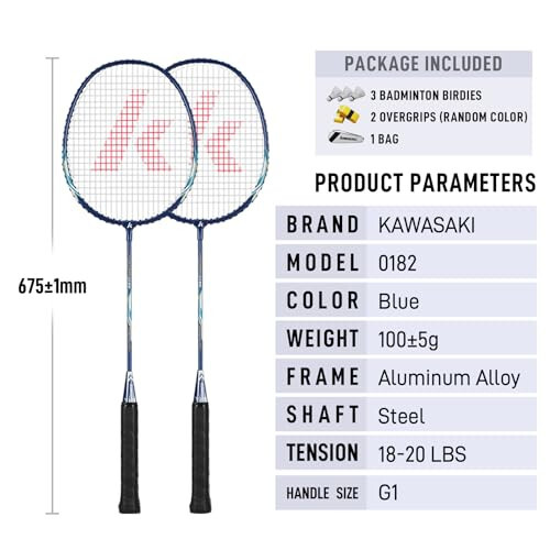 Kawasaki Badminton Seti 2 Badminton Raketi, 3 Şapkalı Top ve Taşıma Çantası ile - 6