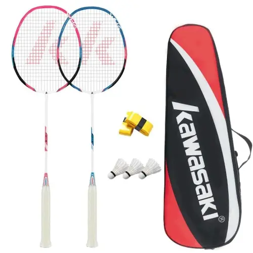 Kawasaki Badminton Rackets, Professional Graphite Shaft Badminton Set of 2 for Backyard, with 2 Lightweight Carbon Badminton Racquets/3 Badminton Shuttlecocks/2 Racquet Overgrips/1 Carry Bag - VICLEO (1)
