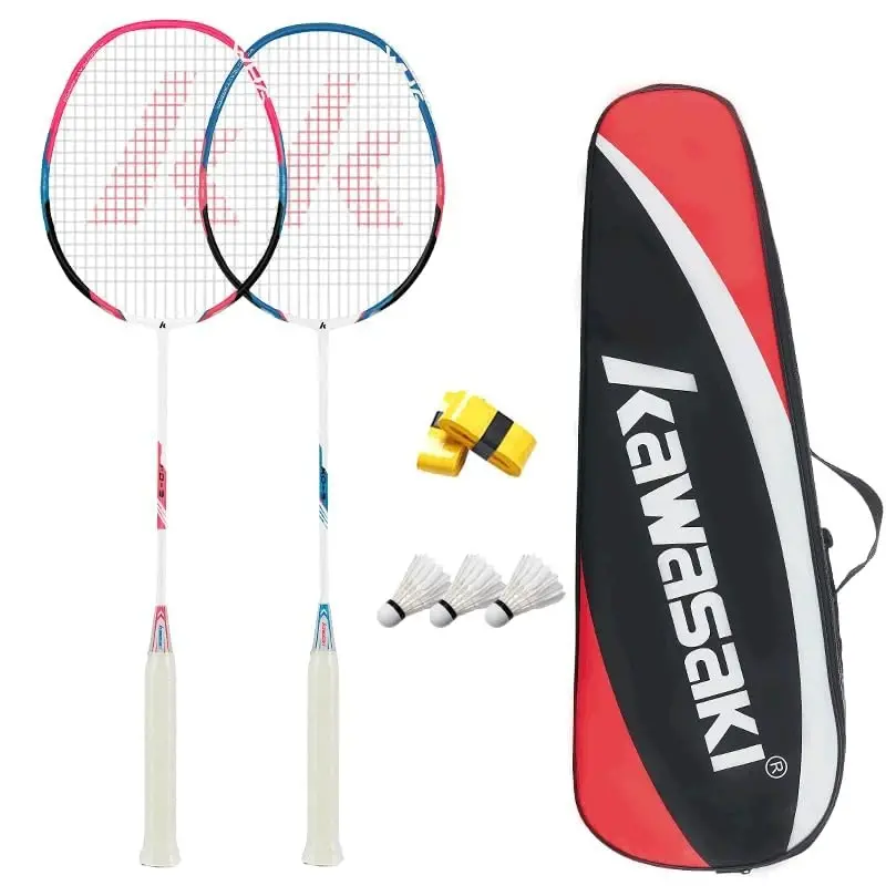 Kawasaki Badminton Rackets, Professional Graphite Shaft Badminton Set of 2 for Backyard, with 2 Lightweight Carbon Badminton Racquets/3 Badminton Shuttlecocks/2 Racquet Overgrips/1 Carry Bag - 2