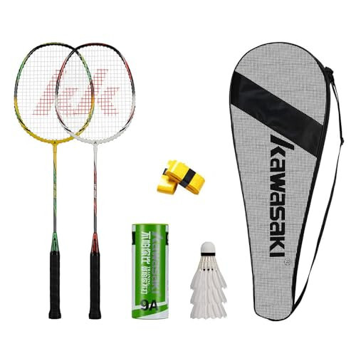 Kawasaki Profesyonel Grafit Badminton Raketi Hafif ve Yüksek Performanslı Spor, Antrenman ve Eğlence İçin 3 Badminton Topu, 2 Aşırı Kavrama ve Taşıma Çantası Dahil - 1