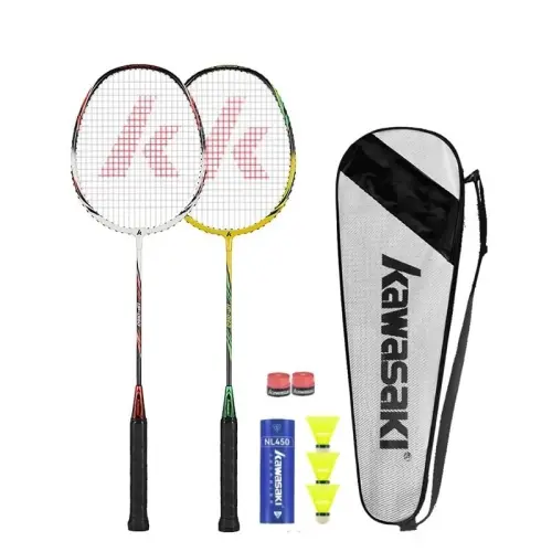 Kawasaki Badminton Set Professional Graphite Badminton Racket Lightweight & high Performance for Sports, Training and Entertainment Including 3 Badminton shuttlecocks & 2 overgrips & Carrying Bag - 6