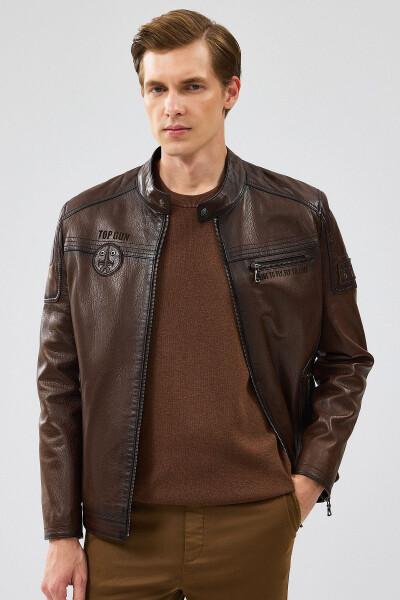 Kawhi Men's Brown Slim-fit Quilted Leather Jacket 20sgd6351bt - 9