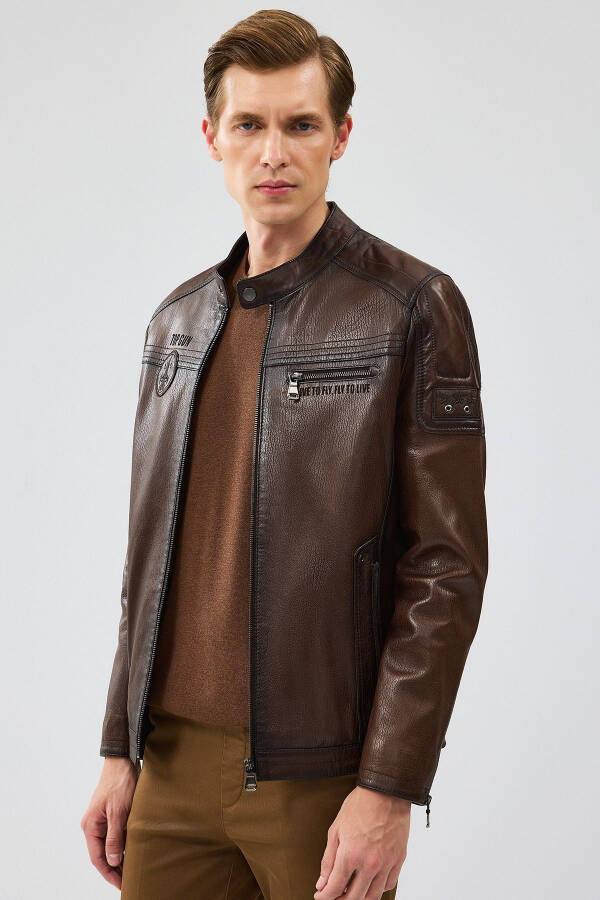 Kawhi Men's Brown Slim-fit Quilted Leather Jacket 20sgd6351bt - 10