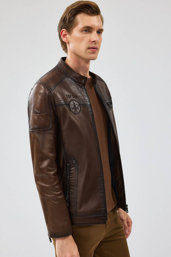 Kawhi Men's Brown Slim-fit Quilted Leather Jacket 20sgd6351bt - 11