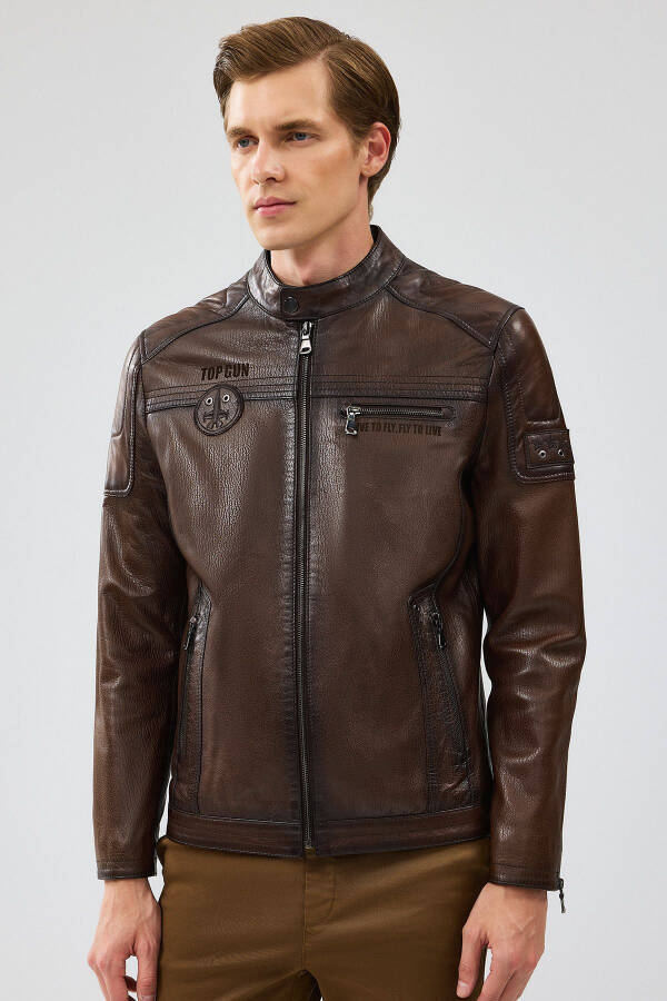 Kawhi Men's Brown Slim-fit Quilted Leather Jacket 20sgd6351bt - 12