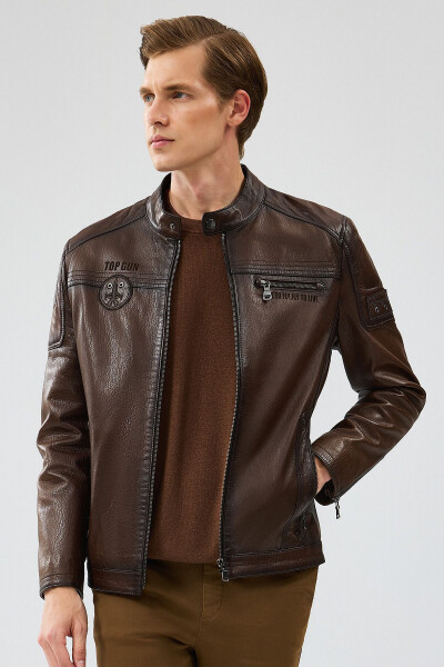 Kawhi Men's Brown Slim-fit Quilted Leather Jacket 20sgd6351bt - 13