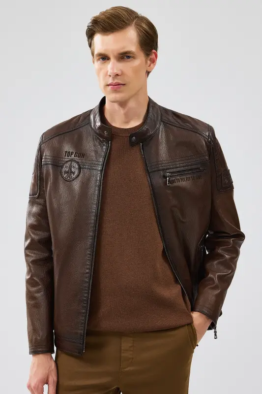 Kawhi Men's Brown Slim-fit Quilted Leather Jacket 20sgd6351bt - DERIMOD