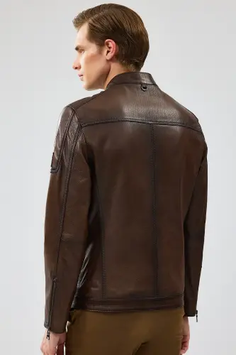 Kawhi Men's Brown Slim-fit Quilted Leather Jacket 20sgd6351bt - 7