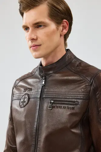 Kawhi Men's Brown Slim-fit Quilted Leather Jacket 20sgd6351bt - 9