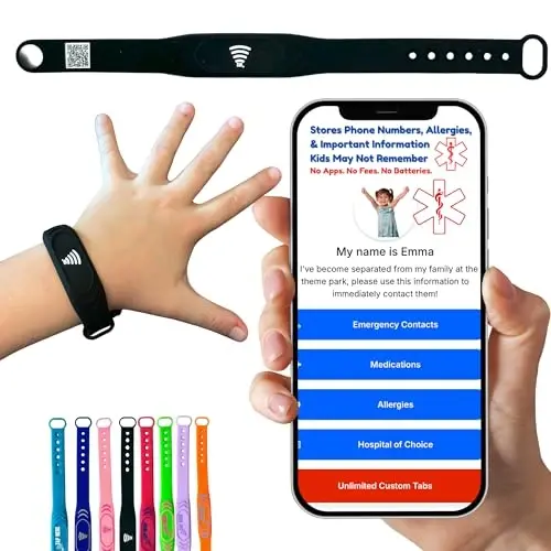 Kids ID Bracelet – NFC Emergency Contact Wristband, Adjustable 5.5–7.5”, Waterproof Silicone Safety Band, Not GPS, Travel & School Child Safety Bracelet - 1
