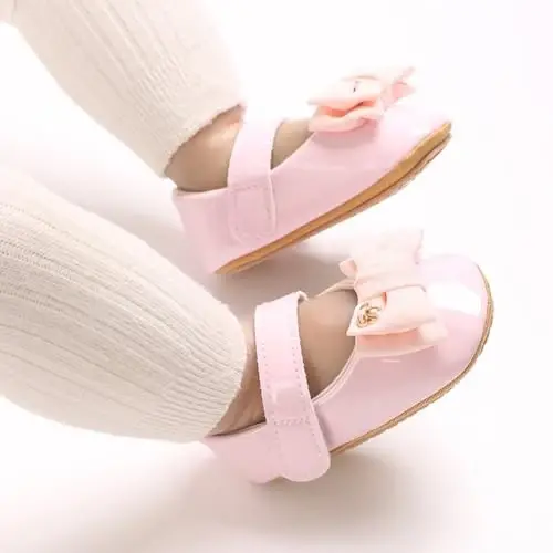 Baby Girls Mary Jane Flats Shoes with Non-Slip Soft Sole Toddler First Walkers Newborn Princess Dress Shoes - 2