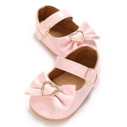 Baby Girls Mary Jane Flats Shoes with Non-Slip Soft Sole Toddler First Walkers Newborn Princess Dress Shoes - 5