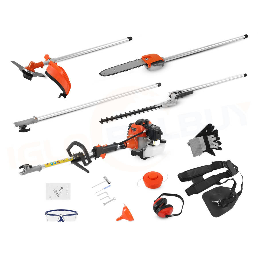 KAYESAMPRA 52cc 2-Stroke 5 in 1 Garden Hedge Trimmer Combo, Gas Powered Long Reach Pole Saw Grass String Trimmer Brush Tree Cutter Pruner Weed Eater Multi Functional Garden Trimming Tools - 1