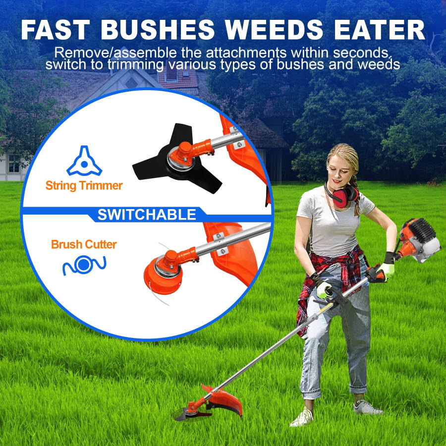 KAYESAMPRA 52cc 2-Stroke 5 in 1 Garden Hedge Trimmer Combo, Gas Powered Long Reach Pole Saw Grass String Trimmer Brush Tree Cutter Pruner Weed Eater Multi Functional Garden Trimming Tools - 5