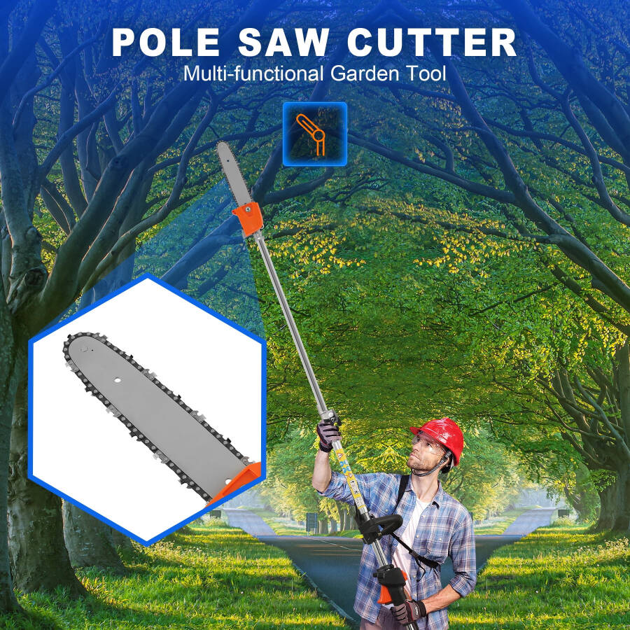 KAYESAMPRA 52cc 2-Stroke 5 in 1 Garden Hedge Trimmer Combo, Gas Powered Long Reach Pole Saw Grass String Trimmer Brush Tree Cutter Pruner Weed Eater Multi Functional Garden Trimming Tools - 7