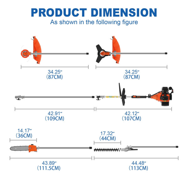 KAYESAMPRA 52cc 2-Stroke 5 in 1 Garden Hedge Trimmer Combo, Gas Powered Long Reach Pole Saw Grass String Trimmer Brush Tree Cutter Pruner Weed Eater Multi Functional Garden Trimming Tools - 11