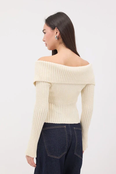 Kayık Yaka Fermuarlı Triko Hırka H1427 - 5