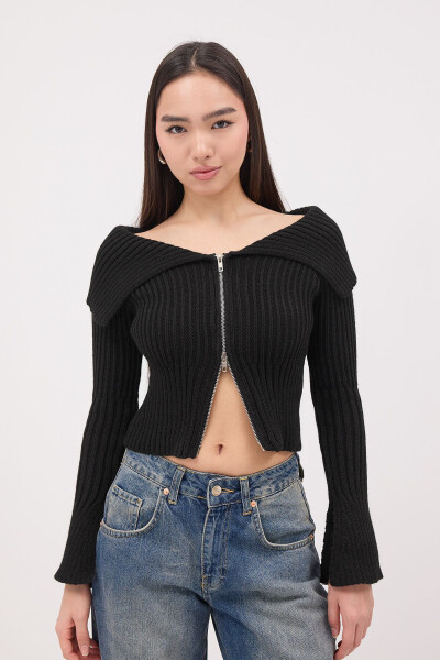 Kayık Yaka Fermuarlı Triko Hırka H1427 - 4