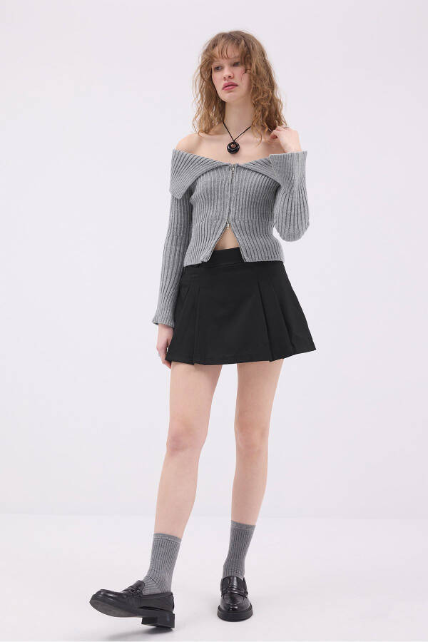 Kayık Yaka Fermuarlı Triko Hırka H1427 - 1