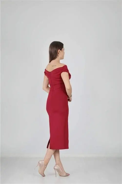 Kayık Yaka Qalam Ko'ylak - Bordo - 2