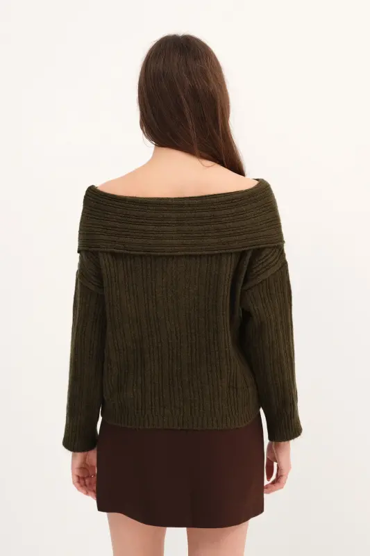 Kayık Yaka Triko Kazak K040-C5-Haki - 5