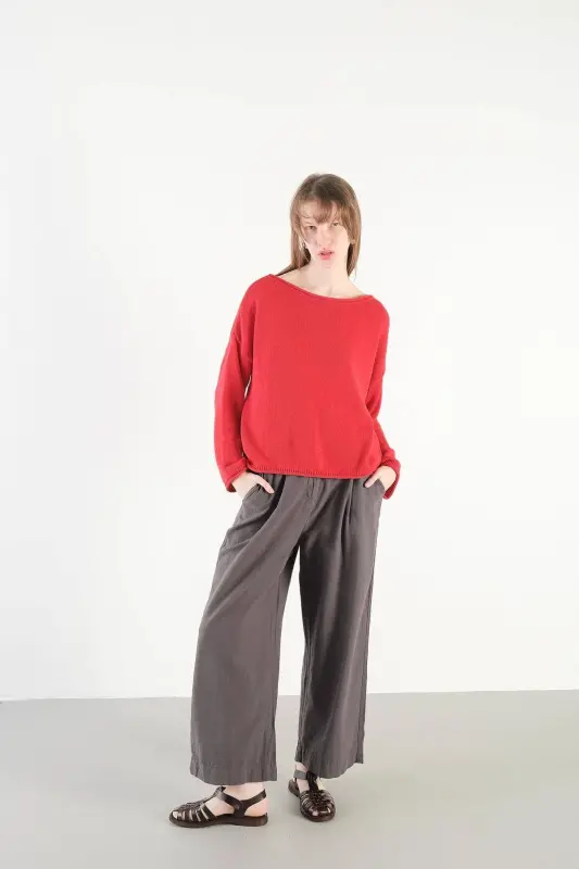 Kayık Yaka Triko Kazak K10237-A4-Kırmızı - 2