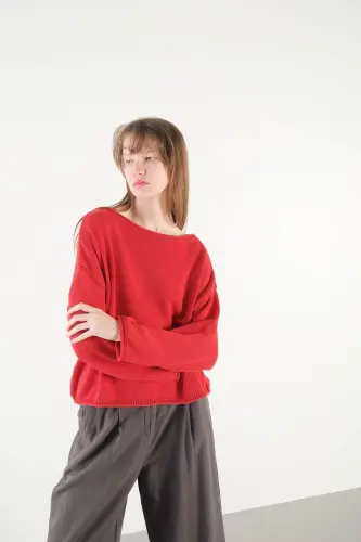 Kayık Yaka Triko Kazak K10237-A4-Kırmızı - 4