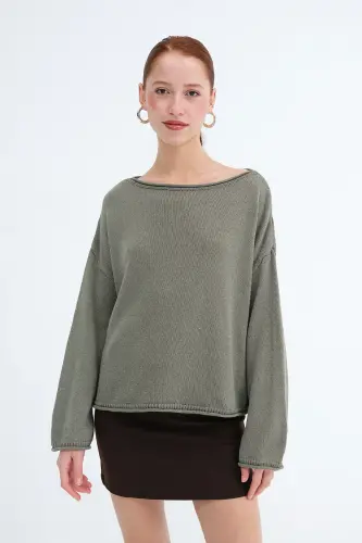 Kayık Yaka Triko Kazak K10237-A5-Adaçayı - 2