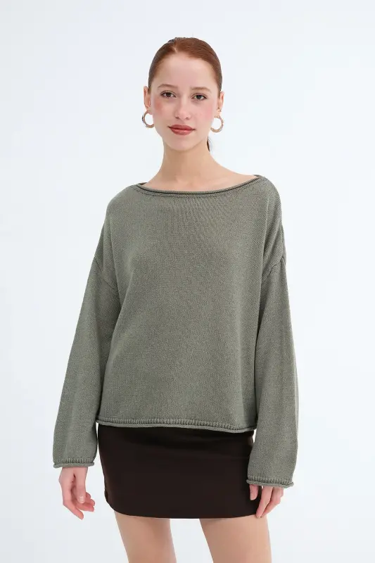 Kayık Yaka Triko Kazak K10237-A5-Adaçayı - 2