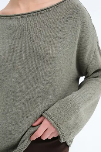 Kayık Yaka Triko Kazak K10237-A5-Adaçayı - 3