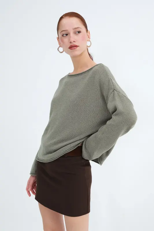 Kayık Yaka Triko Kazak K10237-A5-Adaçayı - 5